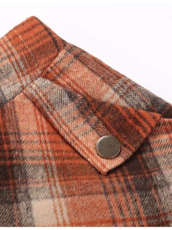Women's Plaid Orange Fall Winter High Waisted Wool Plaid A-line Long Maxi Skirt - Picture 3 of 6